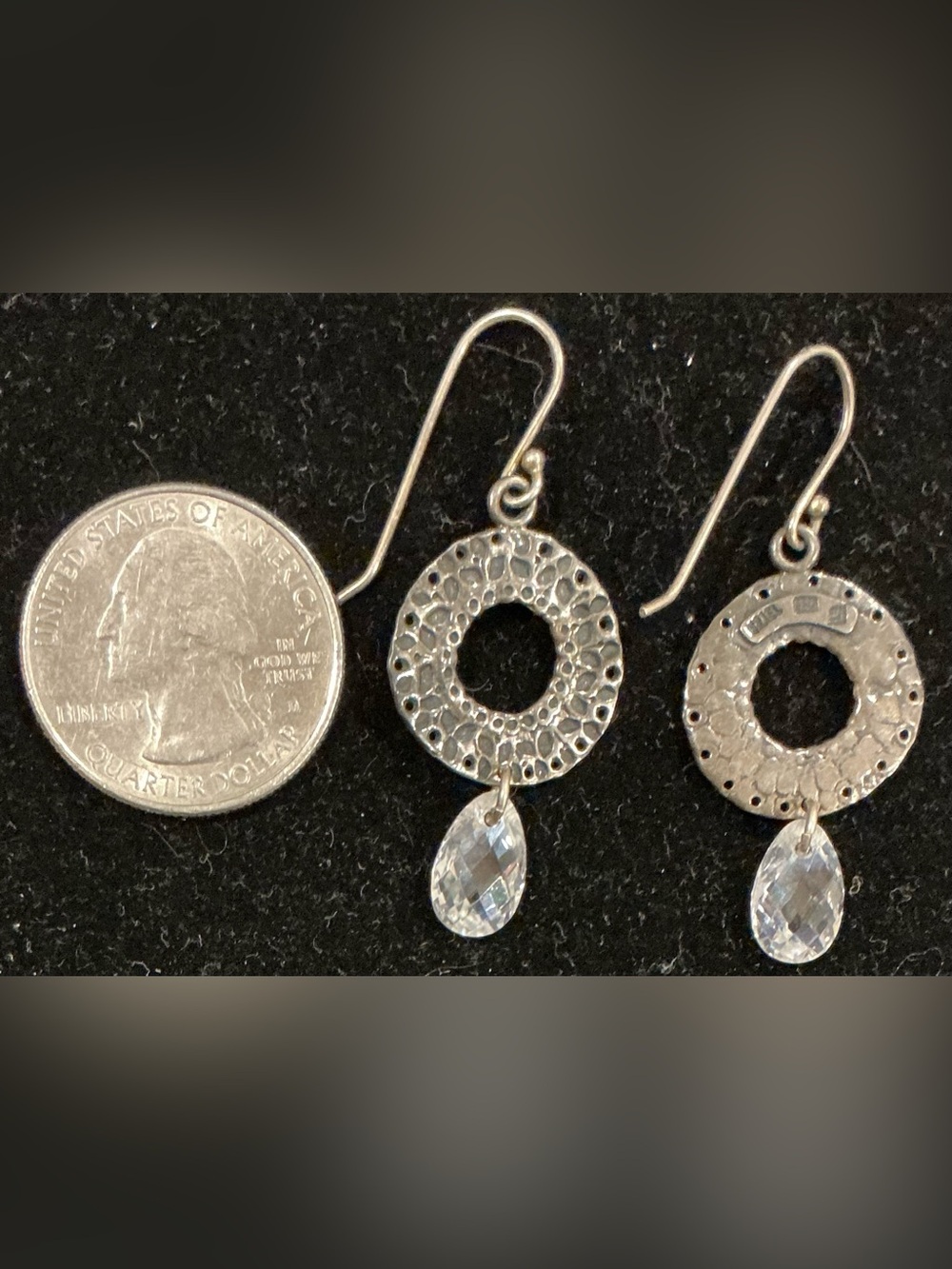 SILPADA 925 Sterling Silver Hammered Hoop with Clear Teardrop Crystal earrings
